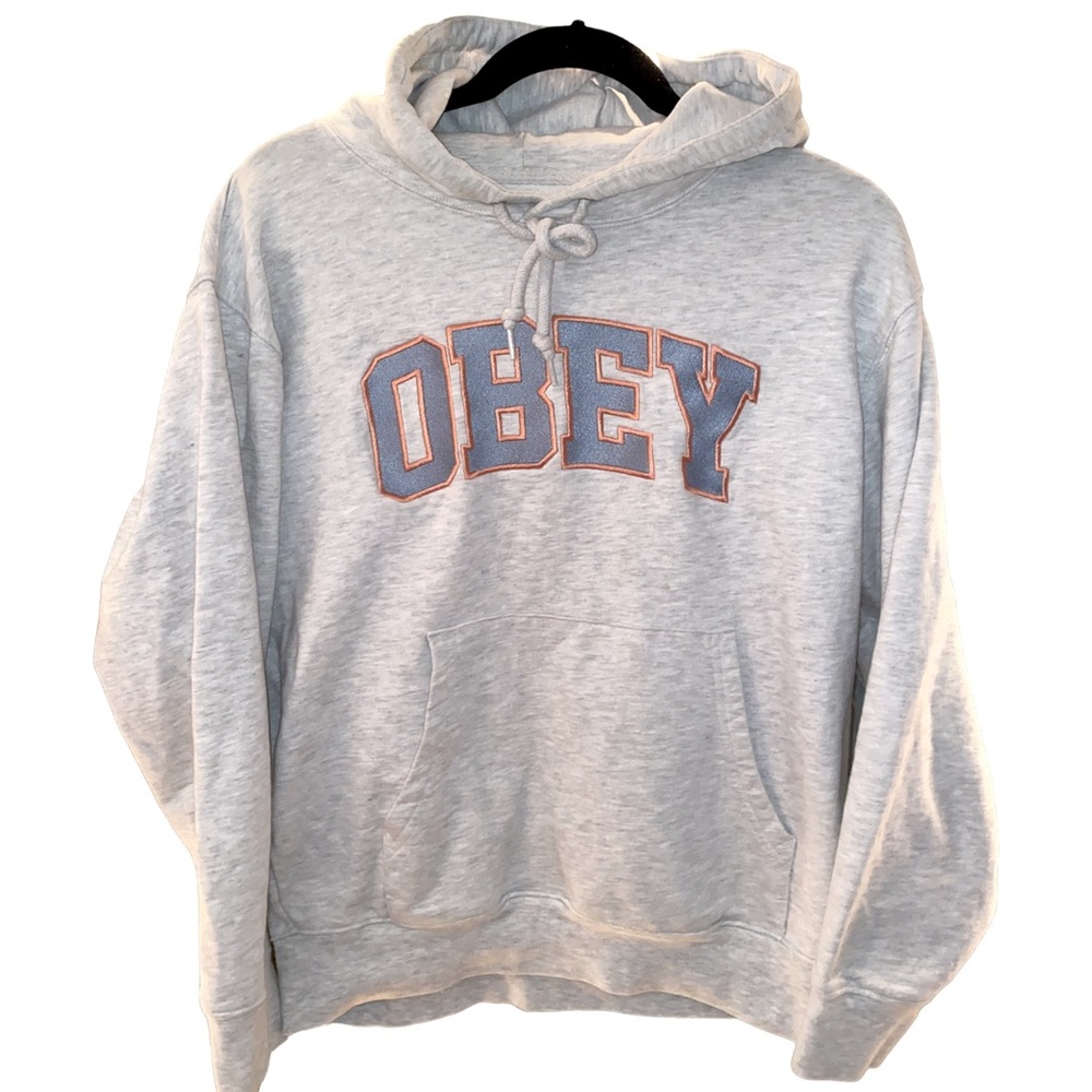 OBEY pullover hoodie light grey — size S